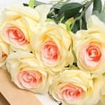 thumbnail image 4 of 5 piezas de flores artificiales de color amarillo brillante y rosa para una decoración duradera, ramo de rosas de seda vibrantes, 4 of 5