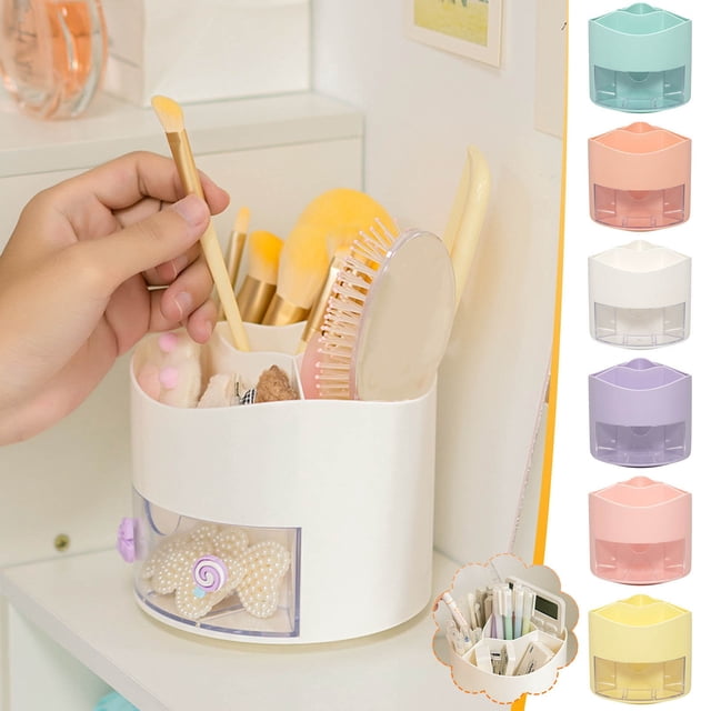 Xihbxyly Organizador de Escritorio Transparente, Estante Giratorio de 360 Grados, Gran Capacidad para Suministros de Oficina, Diseño Elegante, Ahorra Espacio, Práctico y Duradero, Tamaño 13,5 X 12,8