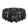 thumbnail image 5 of Black White Gothic Cat Skull Key Pattern Round Tablecloth 60"x60",Wrinkle Wipeable Table Cloth for Kitchen Dining Room Picnic Patio Party, 5 of 6