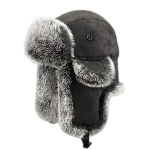 HYwys Men Faux Fur Suede Leather Trapper Hat Cap Ski Ushanka