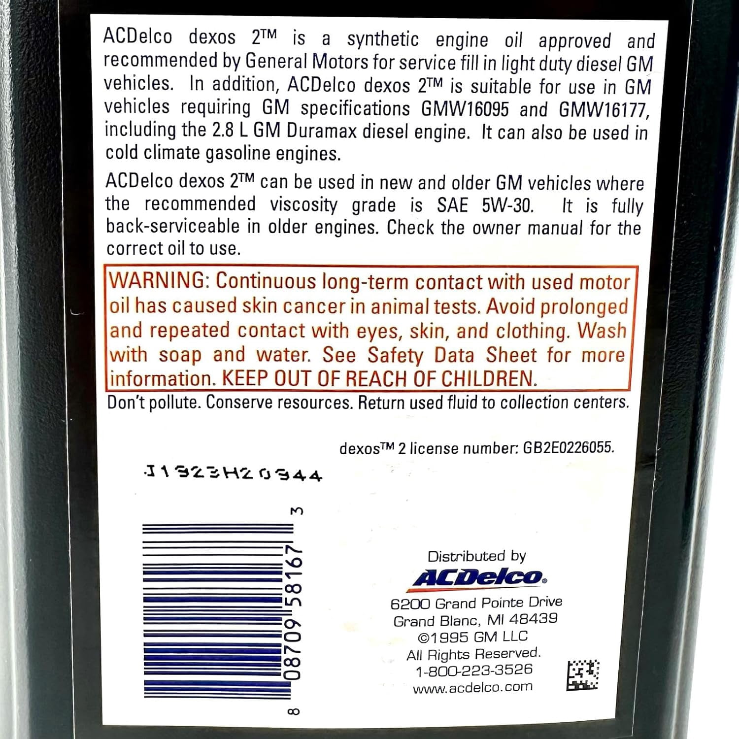 ACDelco 10-9129 19354306 dexos2 Full Synthetic 5W-30 Motor Oil - For 2016-2022 2.8L Duramax | Case of 12 Quarts
