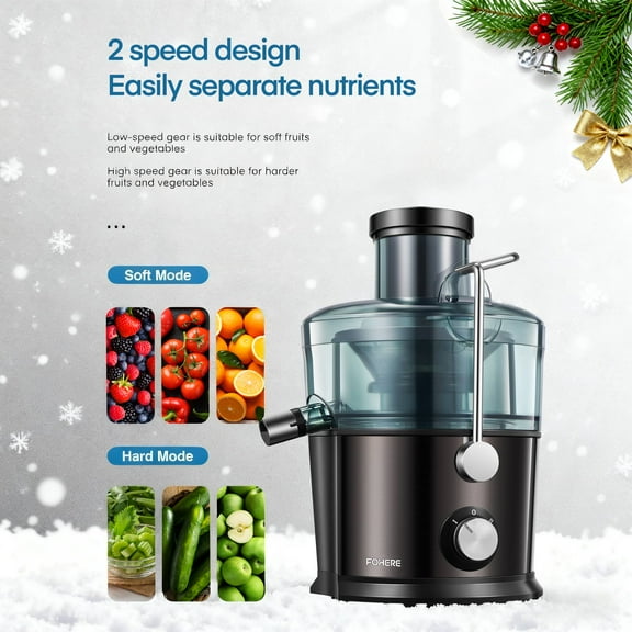 Juicer Machines FOHERE, Max 1200W Centrifugal Juicer Extractor with 3-inch Wide Feed Chute & Anti-Drip for Fruit and Vegetable,  Stainless Steel, 800W