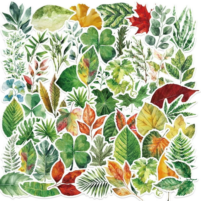 Calcomanías de vinilo impermeables con forma de hoja, 50 unidades, para manualidades