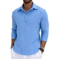 thumbnail image 3 of Horkkom Linen Shirts for Men Button Down Neck Long Sleeve Shirts Solid Color Loose Casual Shirts L, 3 of 10