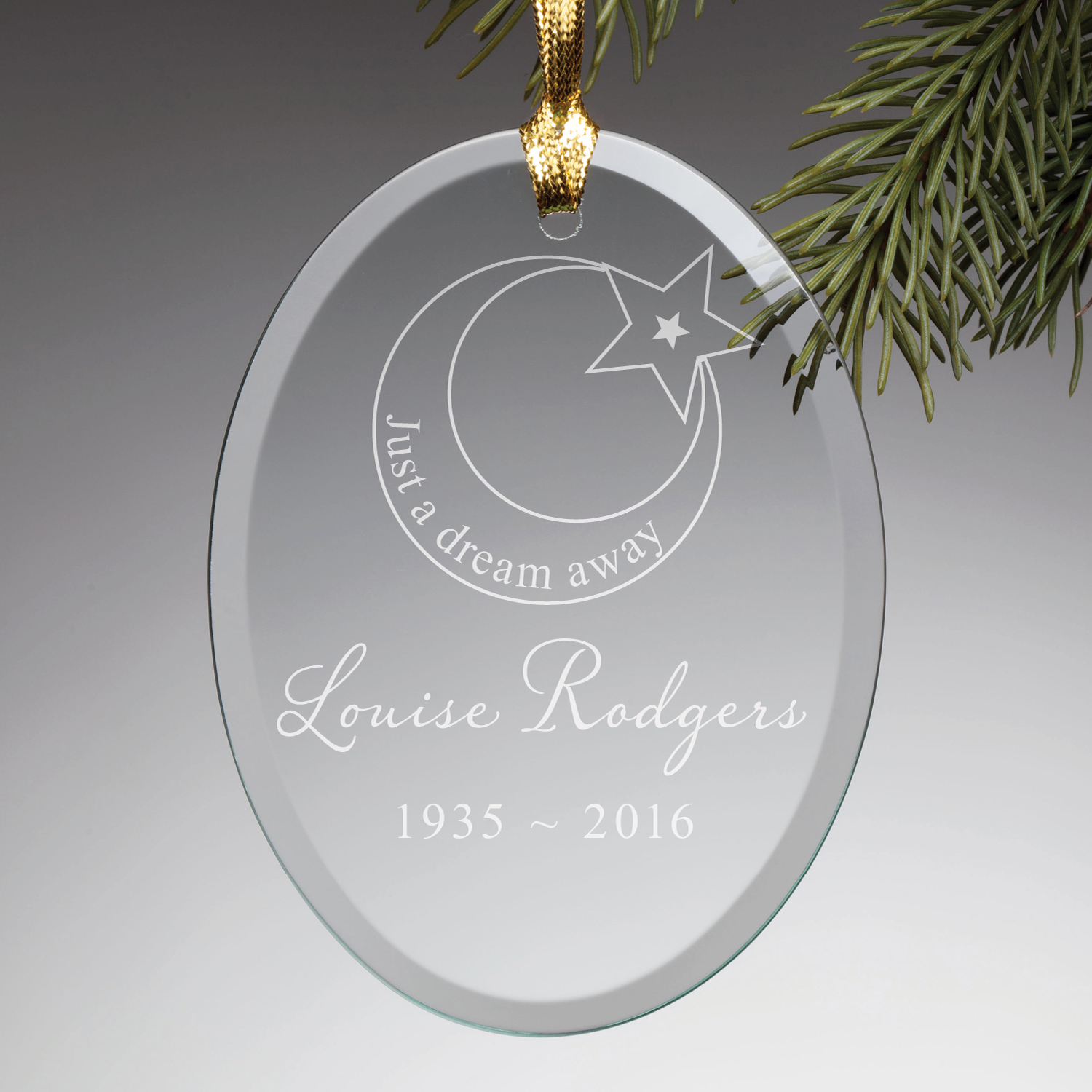 Personalized Deborah Birdoes Just A Dream Away Glass Ornament and Blue Keepsake Box
