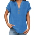 thumbnail image 5 of Hurxie Womens Puff Short Sleeve Sweater Tops Ruffle Henley Neck Spring Summer Pullover Dressy Casual Knit Shirts Blue,2XL, 5 of 7