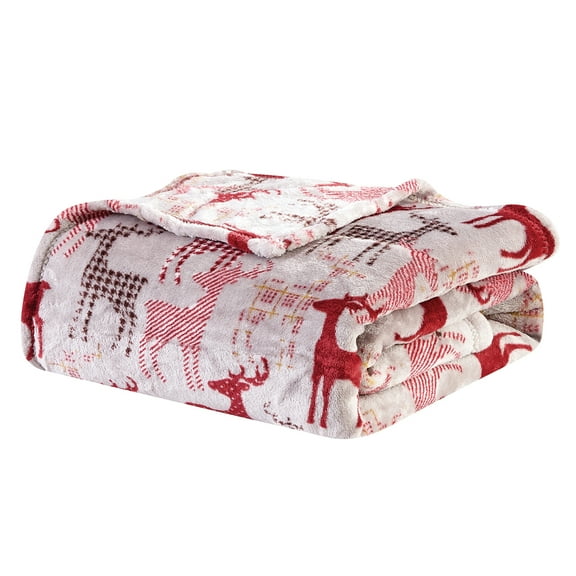 Plazatex Reindeer Plush Decorative All Season Throw Blanket 50" x 60" Grey