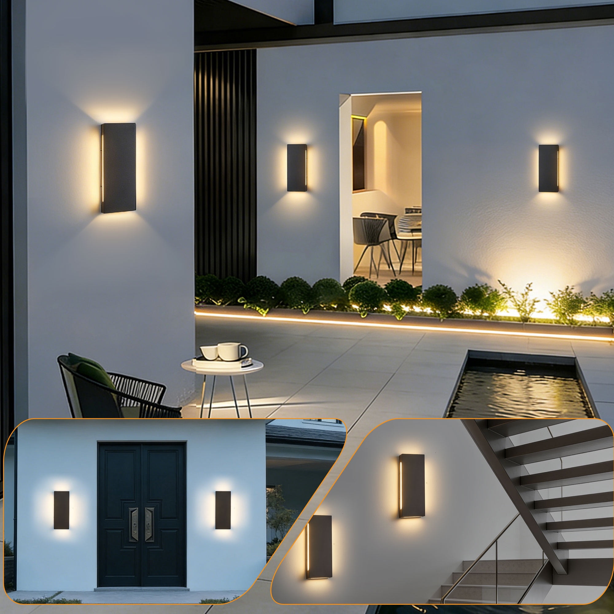 2-Pack Outdoor Wall Lights, LED Up and Down Lights Outdoor, Modern Wall Sconces Porch Light, Black Exterior Lighting Fixtures Wall Mount, Outside Lights for House Front Door Garage, 3000K
