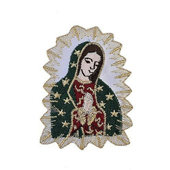Christening Virgin Mary Our Lady of Guadalupe Baptism Embroidered Iron On patch (Gold no word 2.5"x1.75")