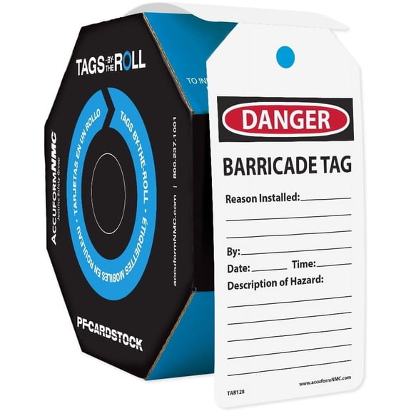 100-Pack "Danger Barricade Tag" by-The-Roll, OSHA Compliant