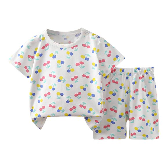 Coerni Girls Casual Prints Athletic Outfits Set Toddler Short Sleeved Tshirt Plain Shirt Sets Teens Cotton School Uniform Suit