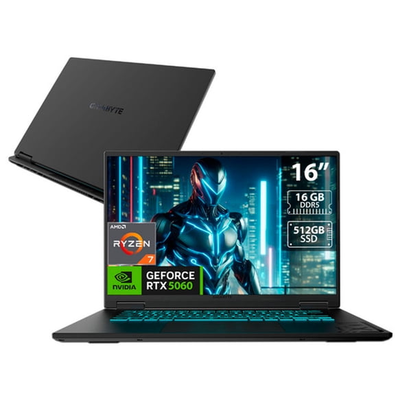 Laptop Gamer Gigabyte A16: AMD Ryzen 7 170, RAM 16GB DDR5, SSD 512GB, Pantalla 16", RTX 5060, Windows 11 Home