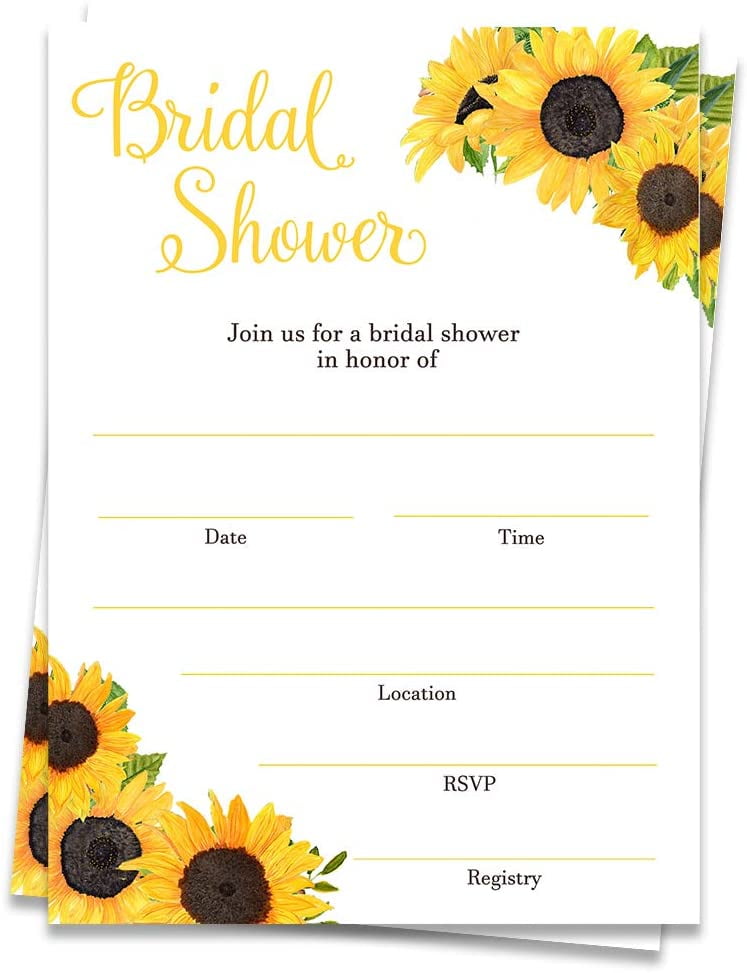 Sunflower Bridal Shower Fill in The Blank Invitations