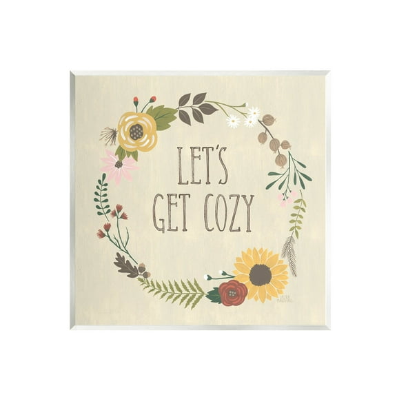 Stupell Industries Let's Get Cozy Floral Wreath Graphic Art Unframed Art Print Wall Art, Design by Laura Marshall