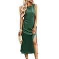 thumbnail image 3 of Womens Casual Dresses Solid Color Dress Long Sleeveless Vest Skirt Summer Temperament Waist Cinching Green L, 3 of 9