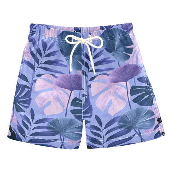 Purple Lotus Leaf Boys Swim Trunks Quick Dry Boy Swim Shorts for 3-14 Years