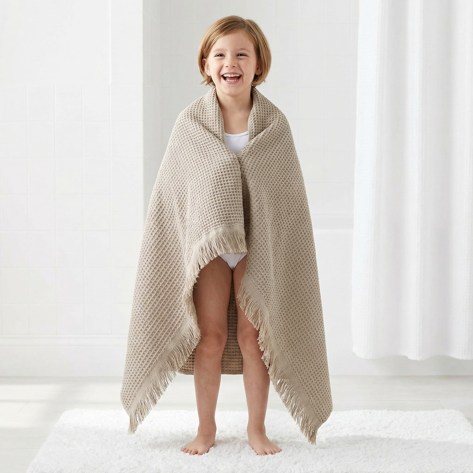 Unique Bargains Absorbent Bath Towel 2 Pack Camel/Green 71" x 35"/55" x 28"