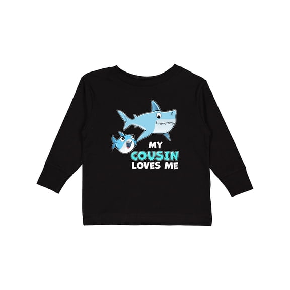 Inktastic My Cousin Loves Me with Cute Sharks Boys or Girls Long Sleeve Toddler T-Shirt