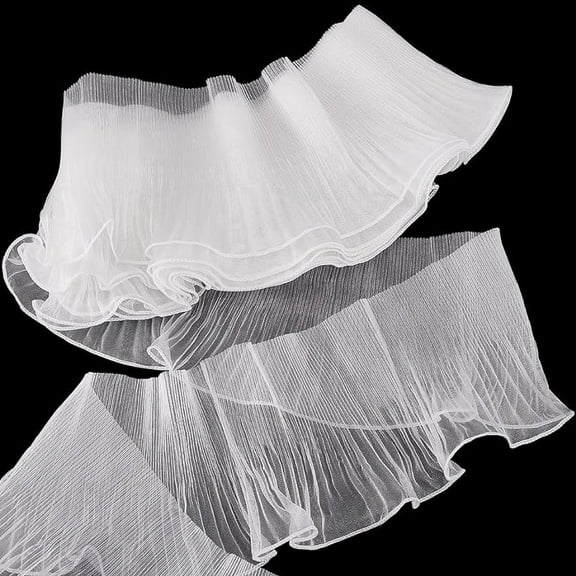 7Yards Sewing Lace Trim Fabrics Ruffle Pleated Chiffon Trim Retro Organza Tulle Fabric Ribbon