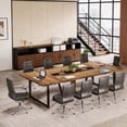 thumbnail image 4 of 8FT Large Conference Table For 10 People Industrial Rectangular Meeting Table With 2 Cable Grommets Sturdy MDF Metal Frame For Home Office Studio Business (Brown), 4 of 8