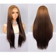 thumbnail image 3 of Unique Bargains Lace Front Wigs for Women 26" Brown Gradient Long Straight Hair with Wig Cap, 3 of 6