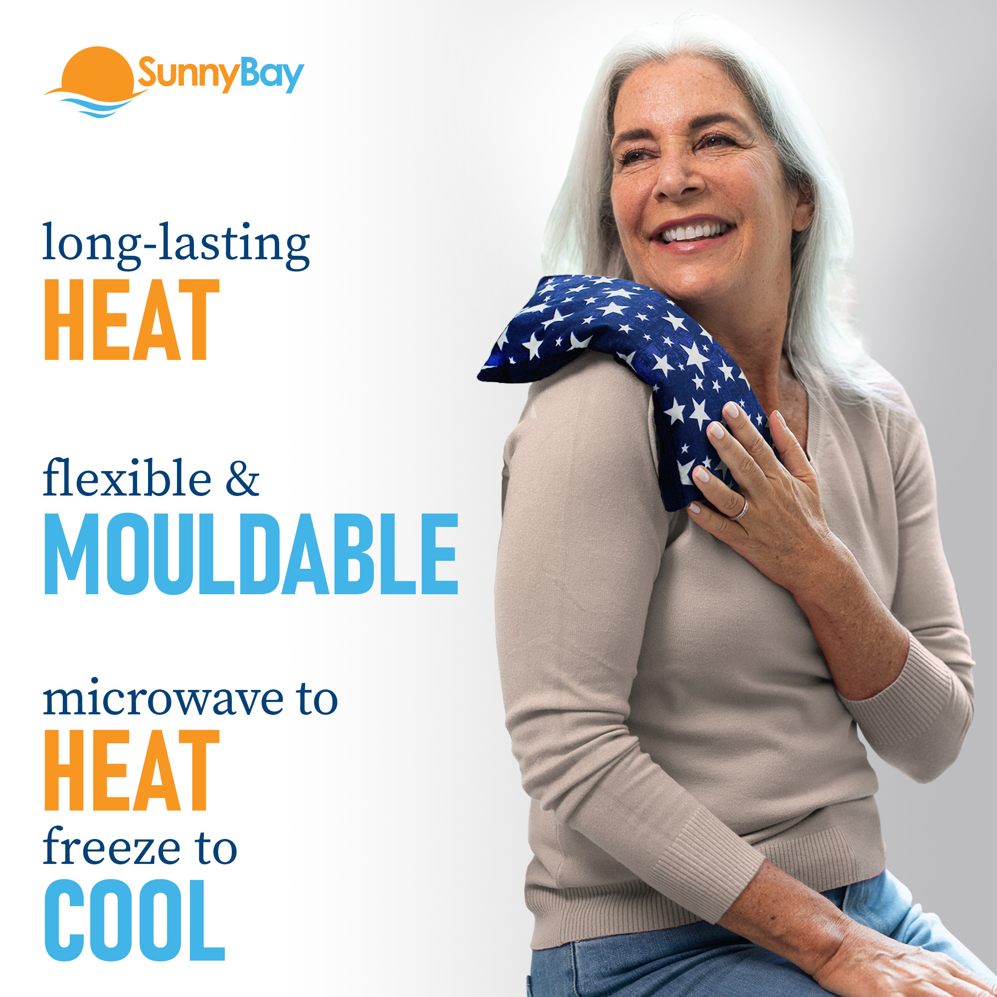 SunnyBay Small Microwave Heating Pad, Microwavable Versatile Cold/Heated Neck and Shoulder Wrap for Back Pain and More, Odorless Heat Organic Cotton-Plush Pad, 6x11 Inches, Blue-Stars