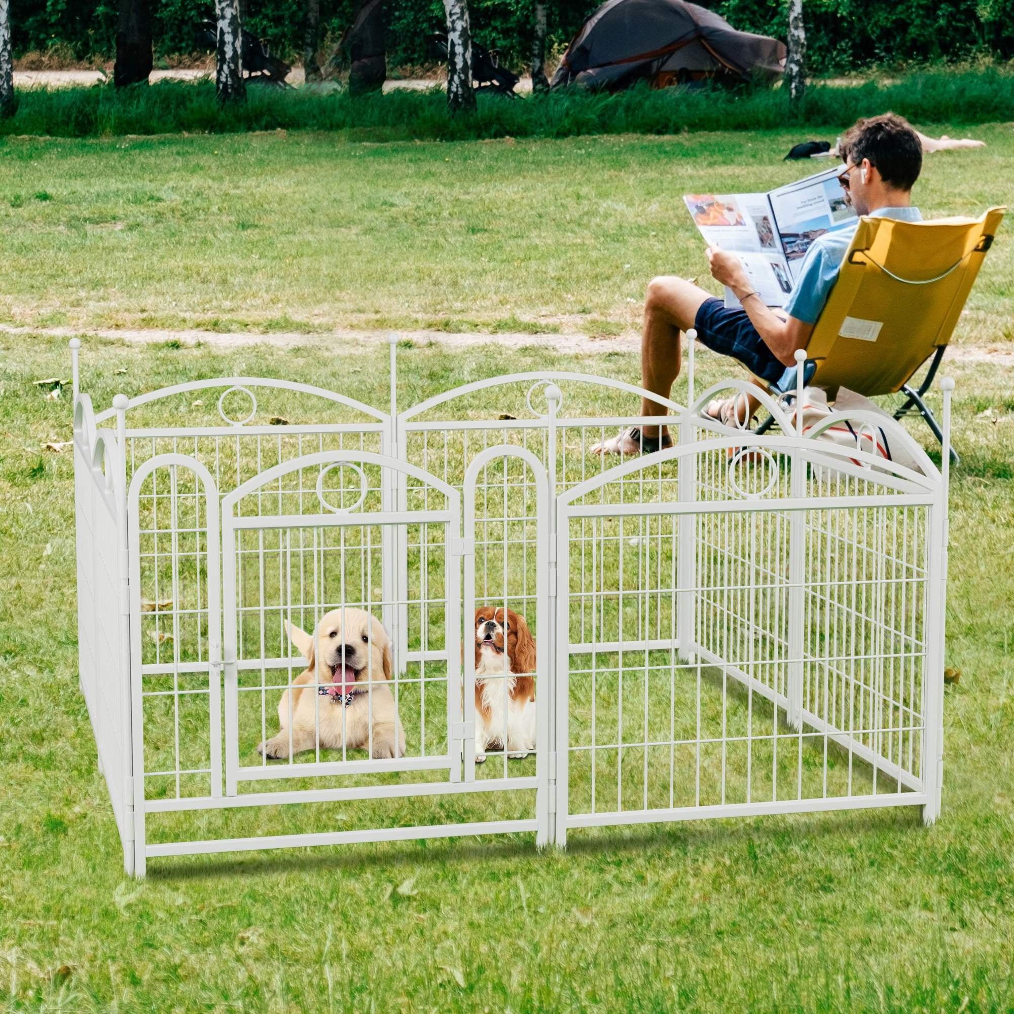 Jopath 24" 8 Panels Metal Dog Pen, Pet Dog Fence Outdoor Foldable Exercise Pen Heavy Duty Dog Fence Puppy Pen with Doors for Large Medium Small Dogs White