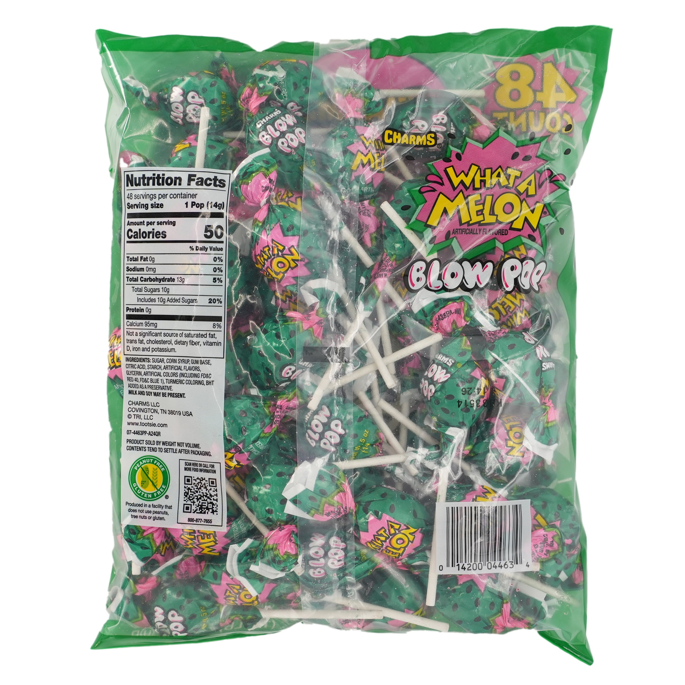 Charms Blow Pop What A Melon Bubble Gum, 48 count, 50 calories, 24 oz. Bag