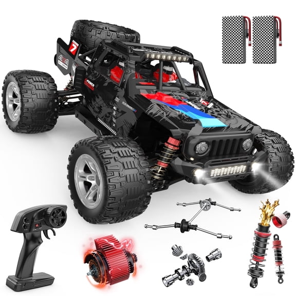 DEERC 1/10 Brushless RC Car for Adults, 60 KMH 4x4 3S Fast RC Trophy Truck with Spare Tire, Waterproof Off-Road Remote Control Monster Truck, All Terrain High Speed RC Car Gift for Boys
