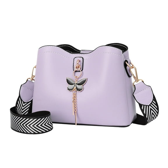 Stylago Women Small Crossbody Bags with Bow Pendant Fashion Purses for College Students Zip Handbags Bucket Shoulder Bag Purple