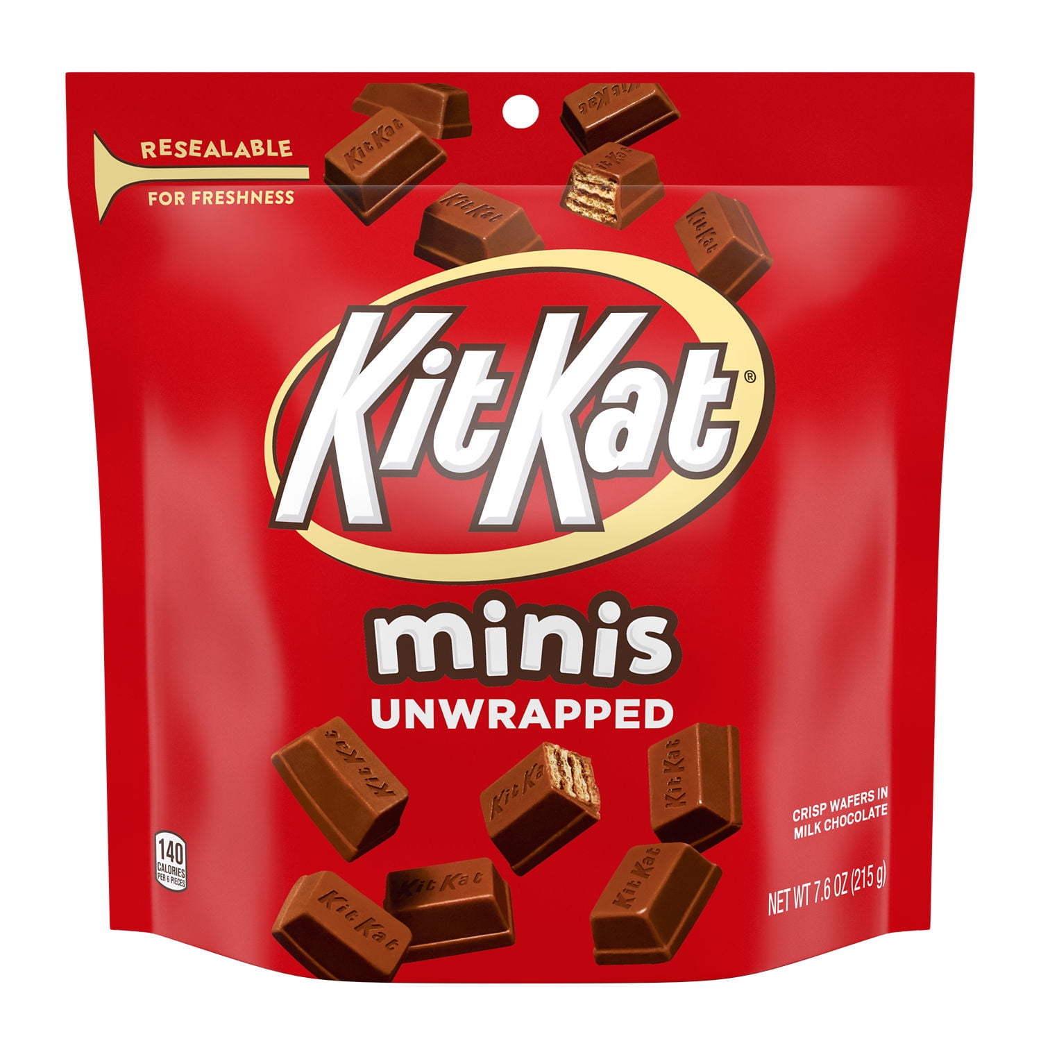 KIT KAT Minis Unwrapped Milk Chocolate Wafer Candy Bar, 7.6 oz, Resealable Pouch