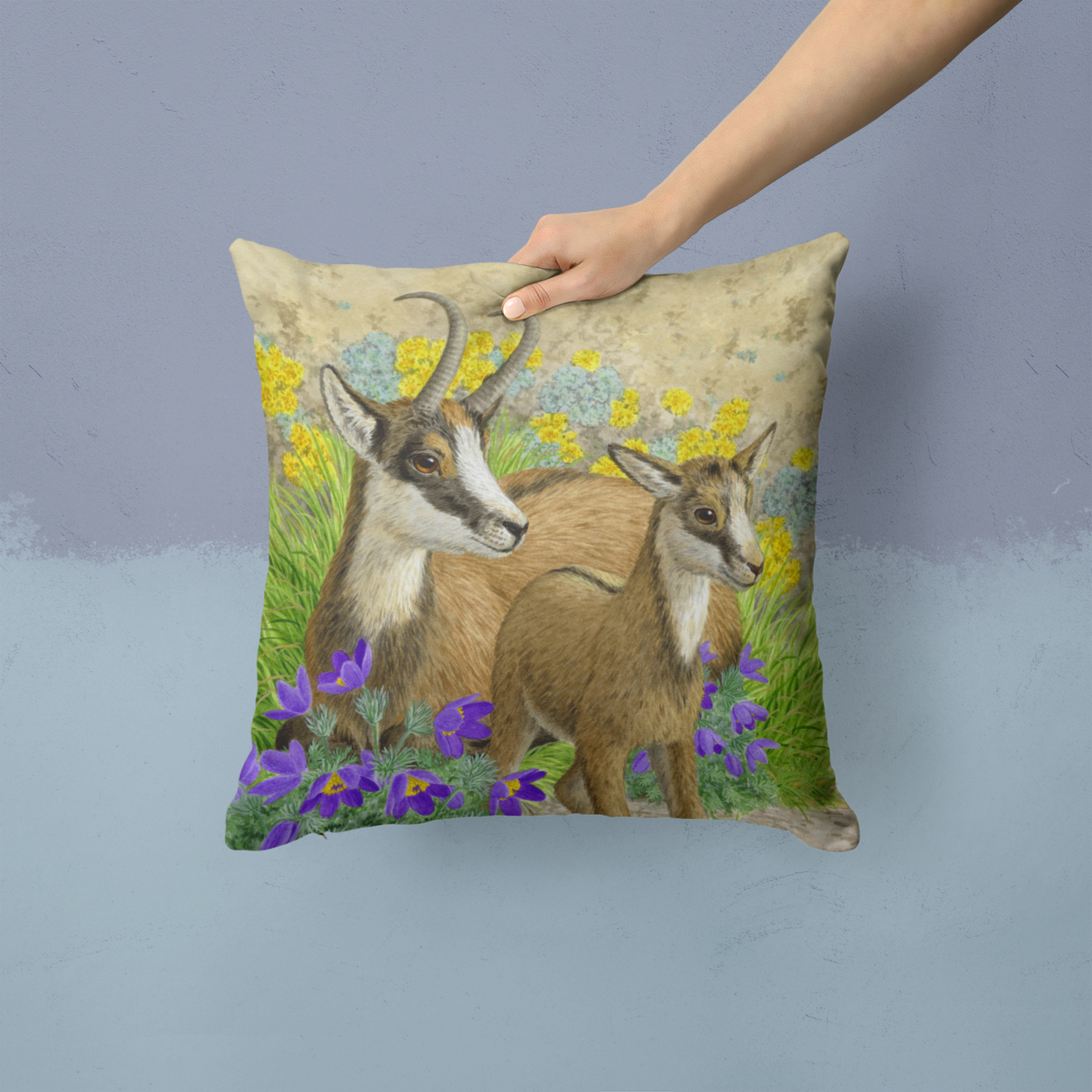 Carolines Treasures ASAD0789PW1414 Chamois by Sarah Adams Canvas Decorative Pillow 14Hx14W multicolor