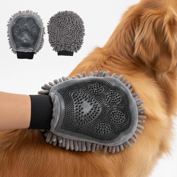 MuddyMat® Dog Washing Gloves – Dual-Sided Pet Grooming Mitt with TPR Brush & Chenille Microfiber – Dog Wash Mitt for Bathing, Shedding & Hair Removal – Pet Bath Gloves for All Coat Types