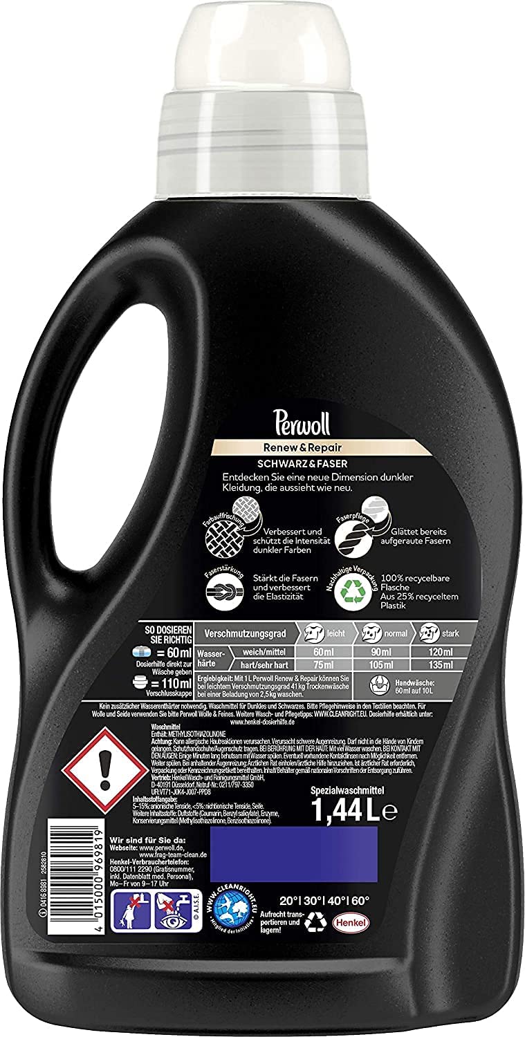 Perwoll Renew Black 3D, Liquid Black and Dark Color Laundry Detergent 51 Fluid oz, 20 Loads - image 3 of 4