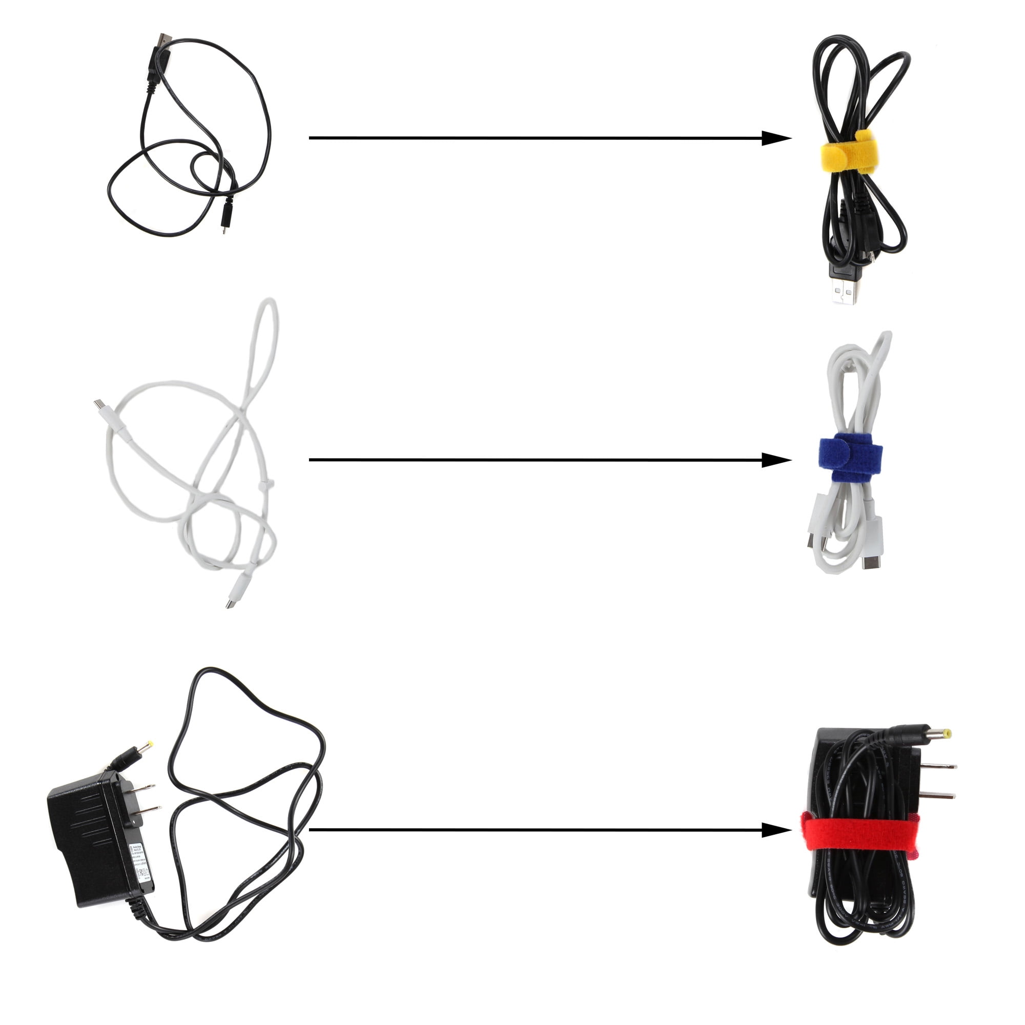 Cable Management Ties - (30) 8" Reusable Self-Gripping Cord Strapsby Edison Supply (Multi-Color)