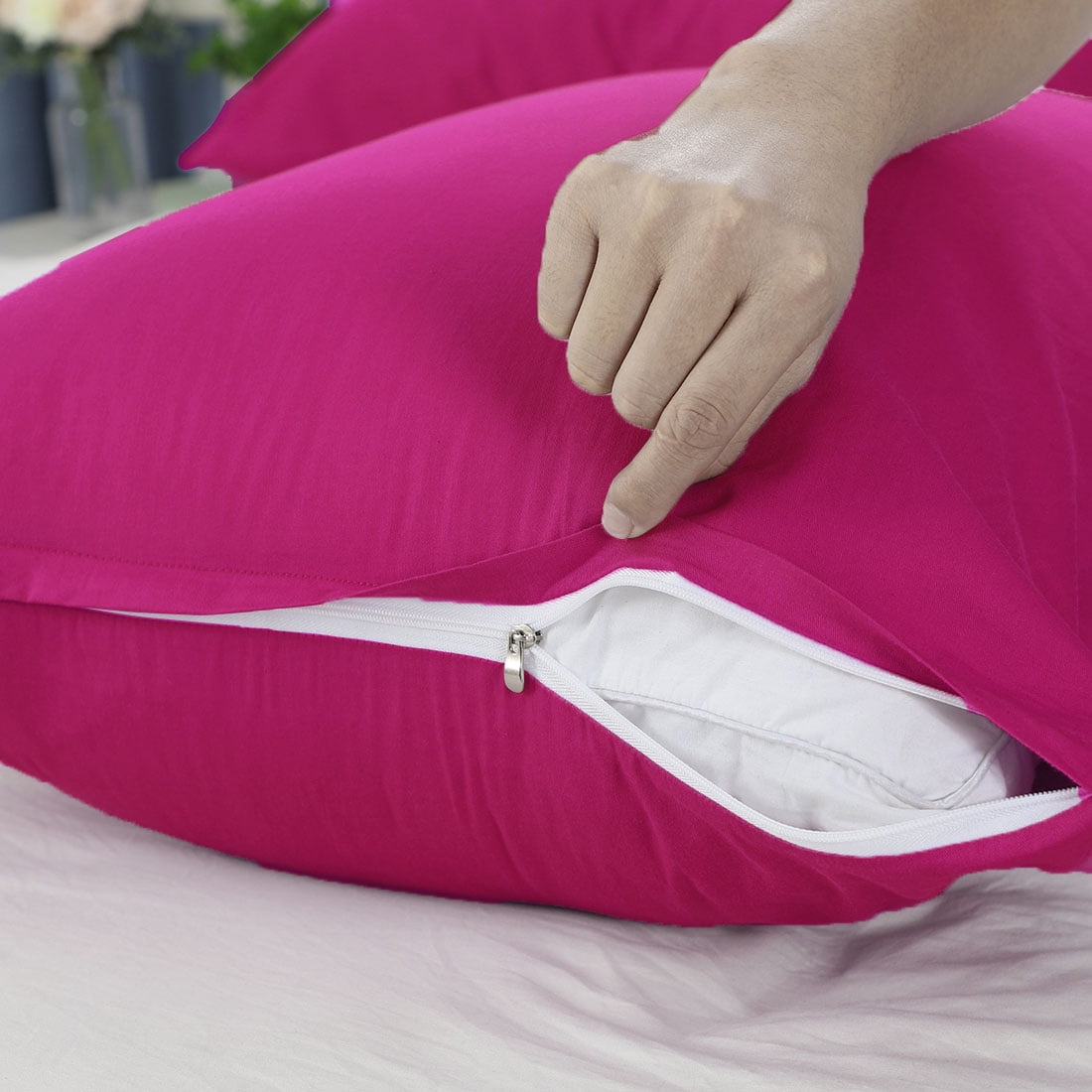 Unique Bargains Pillowcases 2-Piece Egyptian Cotton Pillow Cover Fuchsia Standard