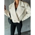 thumbnail image 4 of Female Crop Pea Coat Wool Blend Office Work Lapel Collar Short Winter Jacket Trench Coat White L, 4 of 10