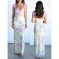 thumbnail image 3 of ZAXARRA Women Lace Patchwork Mesh Dress Floral Print Cutout V-Neck Maxi Dresses Backless Slit Summer Party Dress, 3 of 9