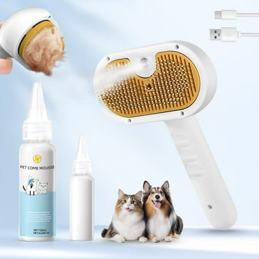 VVWVVW Steam Brush Pet Grooming & Spray - 3-in-1 Depilation Tool for Dogs & Cats - Water Brush for Long/Short Hair - Includes Self-Cleaning & Waterless Shampoo