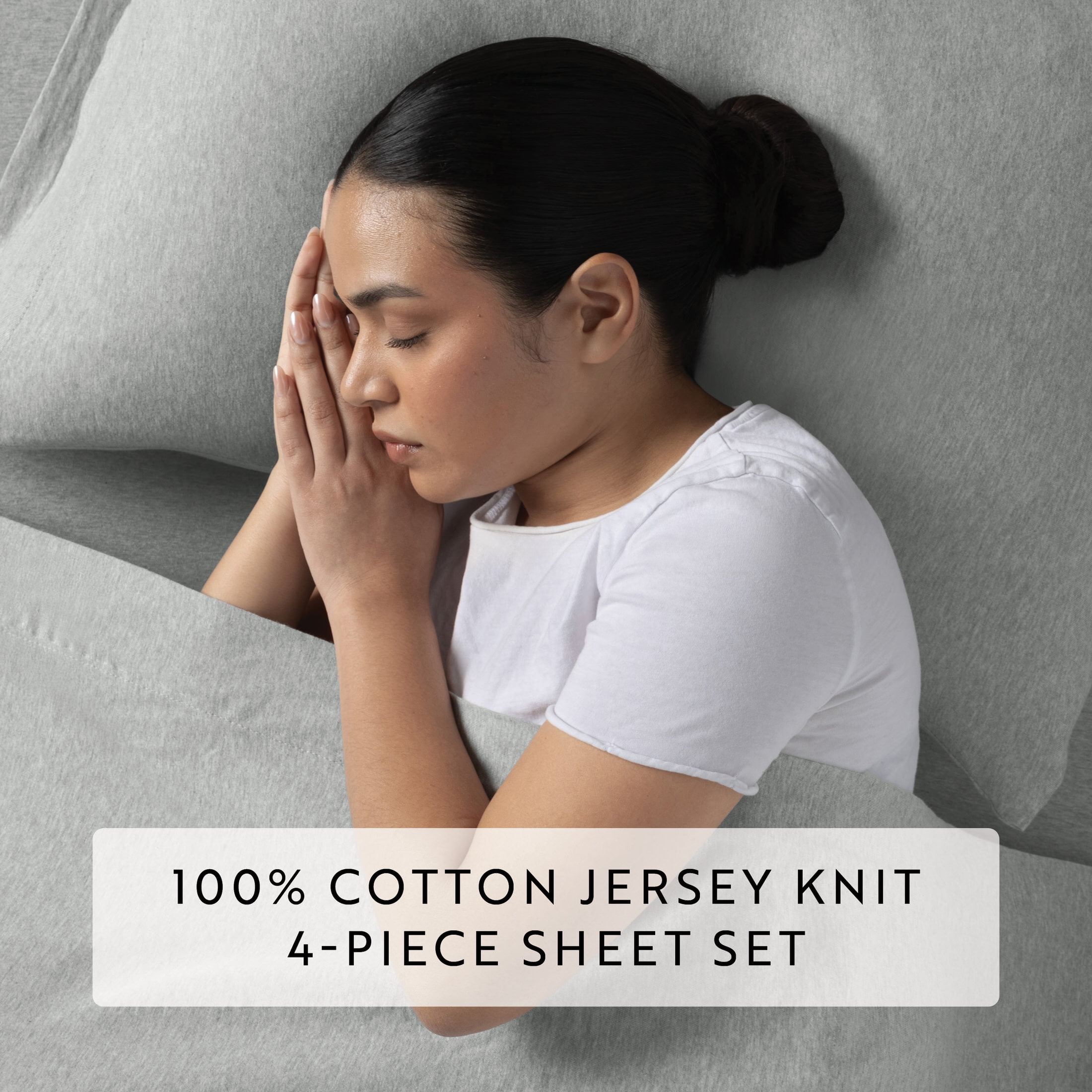 Noble Linens 4 Piece Jersey Knit 100% Cotton Sheet Set, Light Gray, Twin
