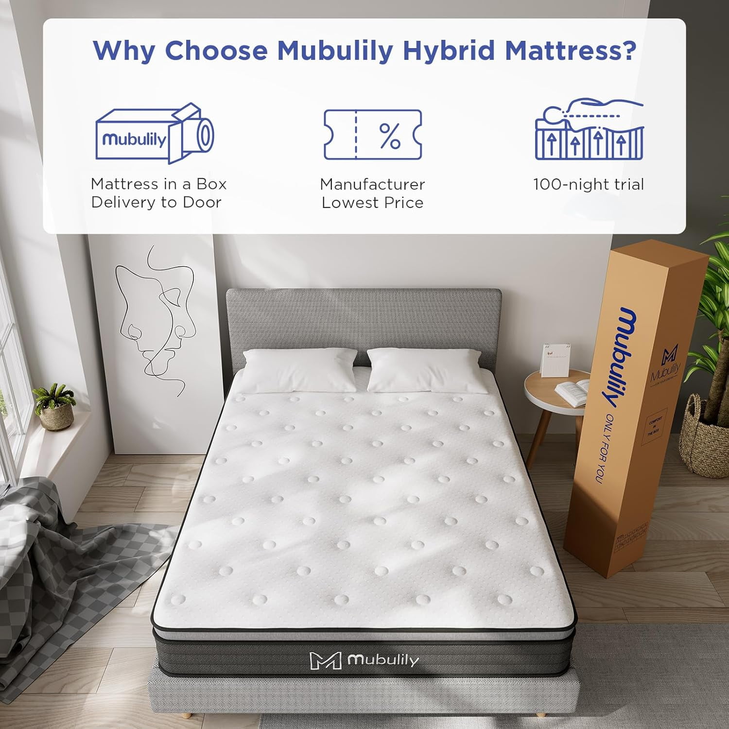 Mubulily 10 inch Mattresses Full,  Hybrid Mattresses in a Box with Gel Memory Foam, Medium Firm