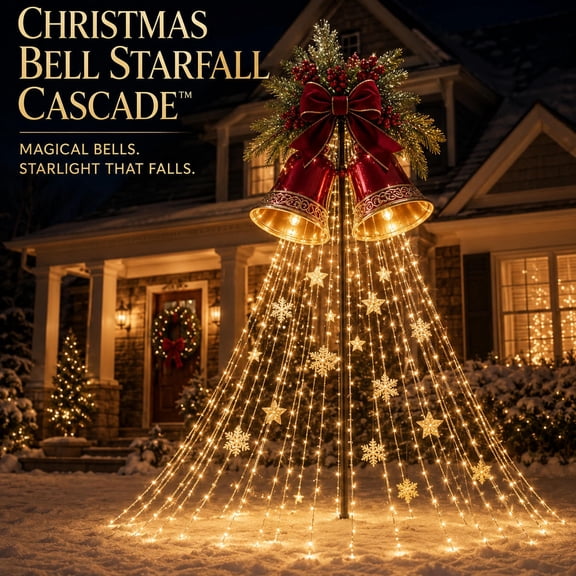 Solar Powered Cascading Flowing LED Bell String Light, Festive Christmas Yard Lighting Decor, Waterproof Outdoor Holiday Lamp for Patio Lawn Garden Xmas Display