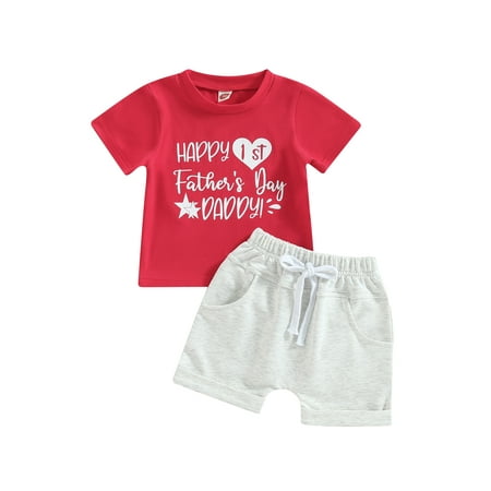 

Sunisery Happy 1st Father s Day Daddy Baby Boys Outfits Summer Letter Print Short Sleeve T-shirt and Casual Elastic Shorts Set