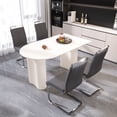 thumbnail image 3 of Pinovk 63 "medieval modern cream style MDF dining table and PU armless dining chair set 4. Assemble Desktop and Silver plated metal leg dining chair set, suitable for home&kitchen, 3 of 20