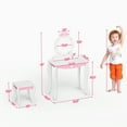 thumbnail image 3 of Rease Kids Makeup Vanity Set with Mirror and Lights, Girls Makeup Vanity Desk with Stool & Storage & Wing Pattern, Princess Makeup Dressing Table and Chair Set for Toddlers, White, 3 of 7