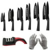 Cuisinart C55-12PMB 12 Piece 6 Knife Set with 6 Blade Guards Black Bundle with Deco Gear Kitchen Safety Cut Resistant Gloves and Deco Essentials 3 Slot Manual Knife Sharpener