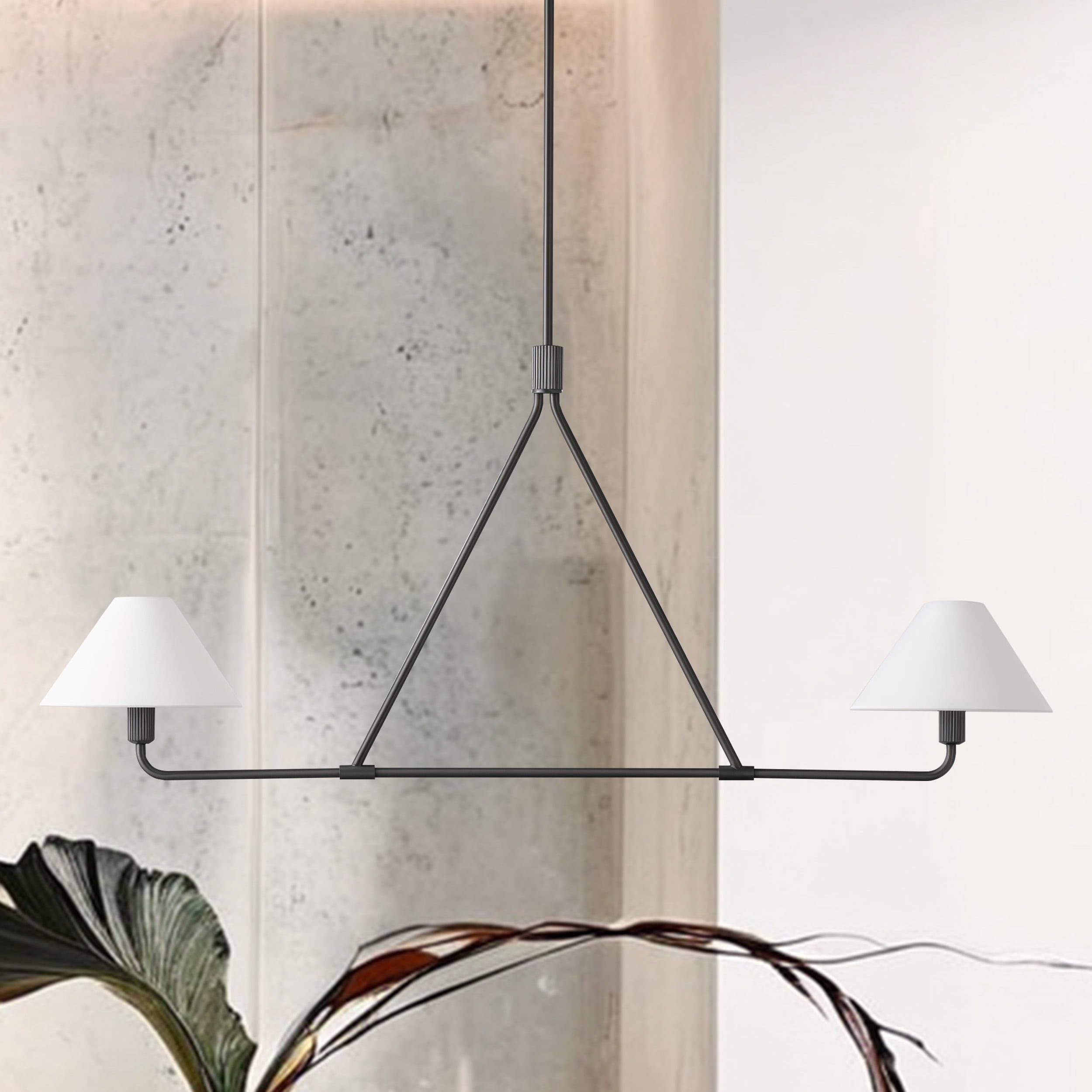 Natural Linen Pendant Light, Black Conical Light Fixture, 2-Light Ceiling Light with Tapered Shades, Ceiling Lamp for over Kitchen Island, Dining Room, Bedroom