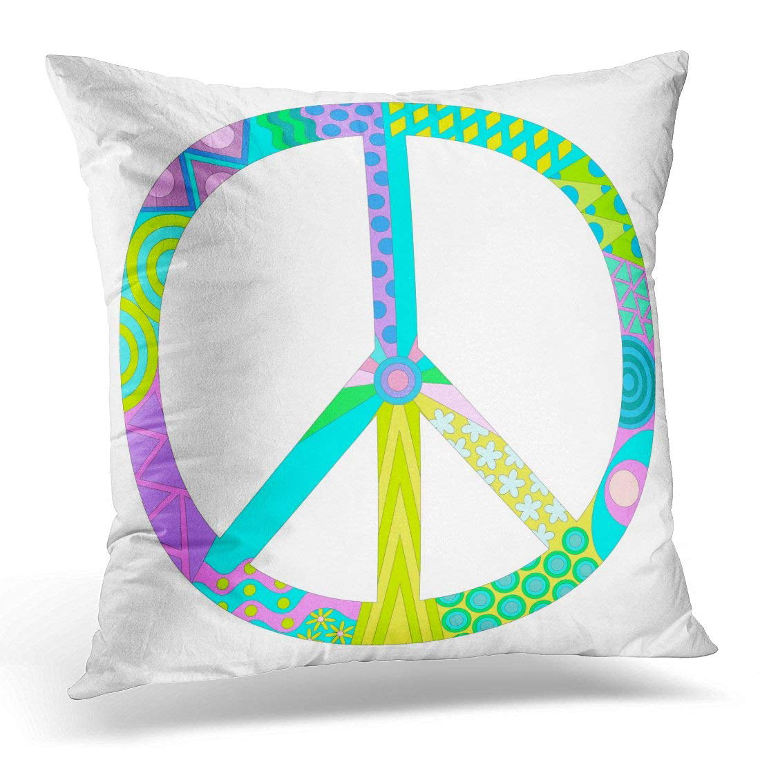 16x16 Multicolor Peaceful Society Life Whole World Love Truce Colorful Watercolor Peace Logo Sign for Unity of All Human Throw Pillow