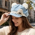 thumbnail image 2 of Y2K Cutecore Kawaii Bear Ears Newsboy Beret Hat, Hats for Women,Octagonal Plush Cap,Sweet Lolita Style,Polyester Suede‑Like with Lace Ruffle,3D Food Decor,2000S Clothes Accessories-Blue, 2 of 4