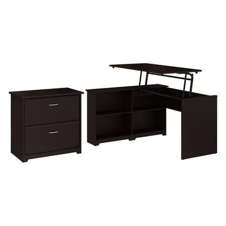 UPC: 0042976076368 | Bush Furniture 52W 3 Position Corner Bookshelf Desk w/Lateral File Cabinet Oak CAB056EPO